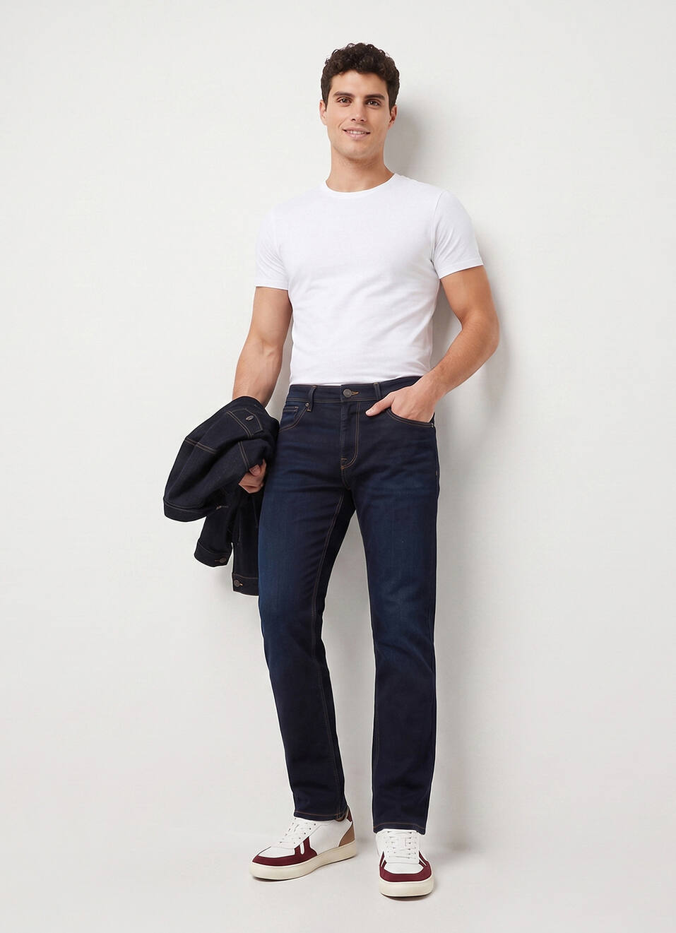 Men Blue Straight Fit Mid Rise Stretchable Jeans, , large image number 1