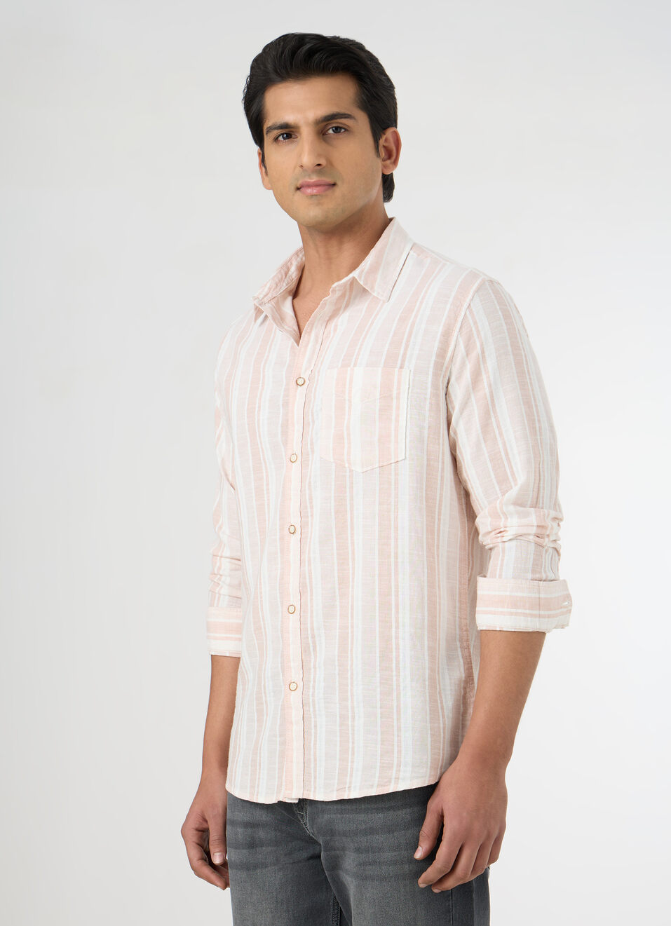 Men Peach Orange Striped Shirt, , large image number 3