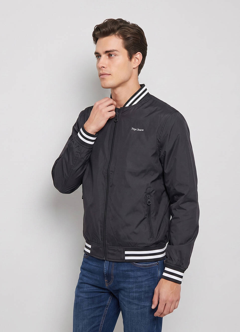Men Black Solid Baseball Collar Long Sleeve Jacket, , large image number 3