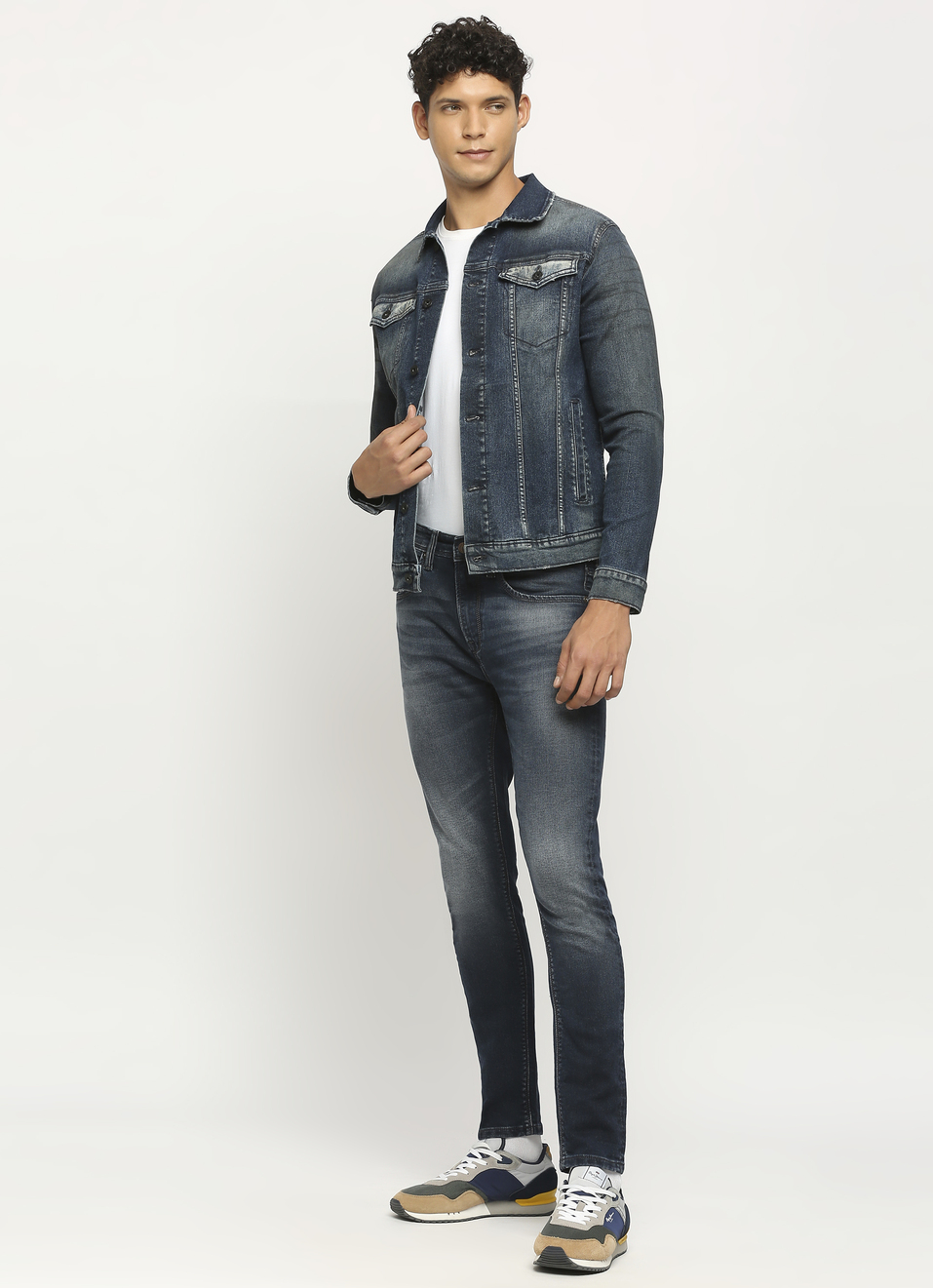 Dark Blue Front Pocket Trucker Denim Jacket, , large image number 5