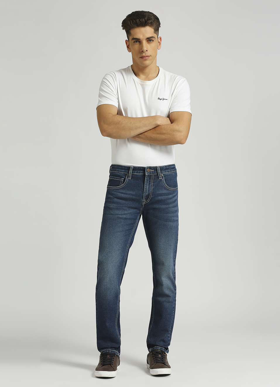Vapour Dark Blue Low Rise Tapered Jeans, , large image number 1
