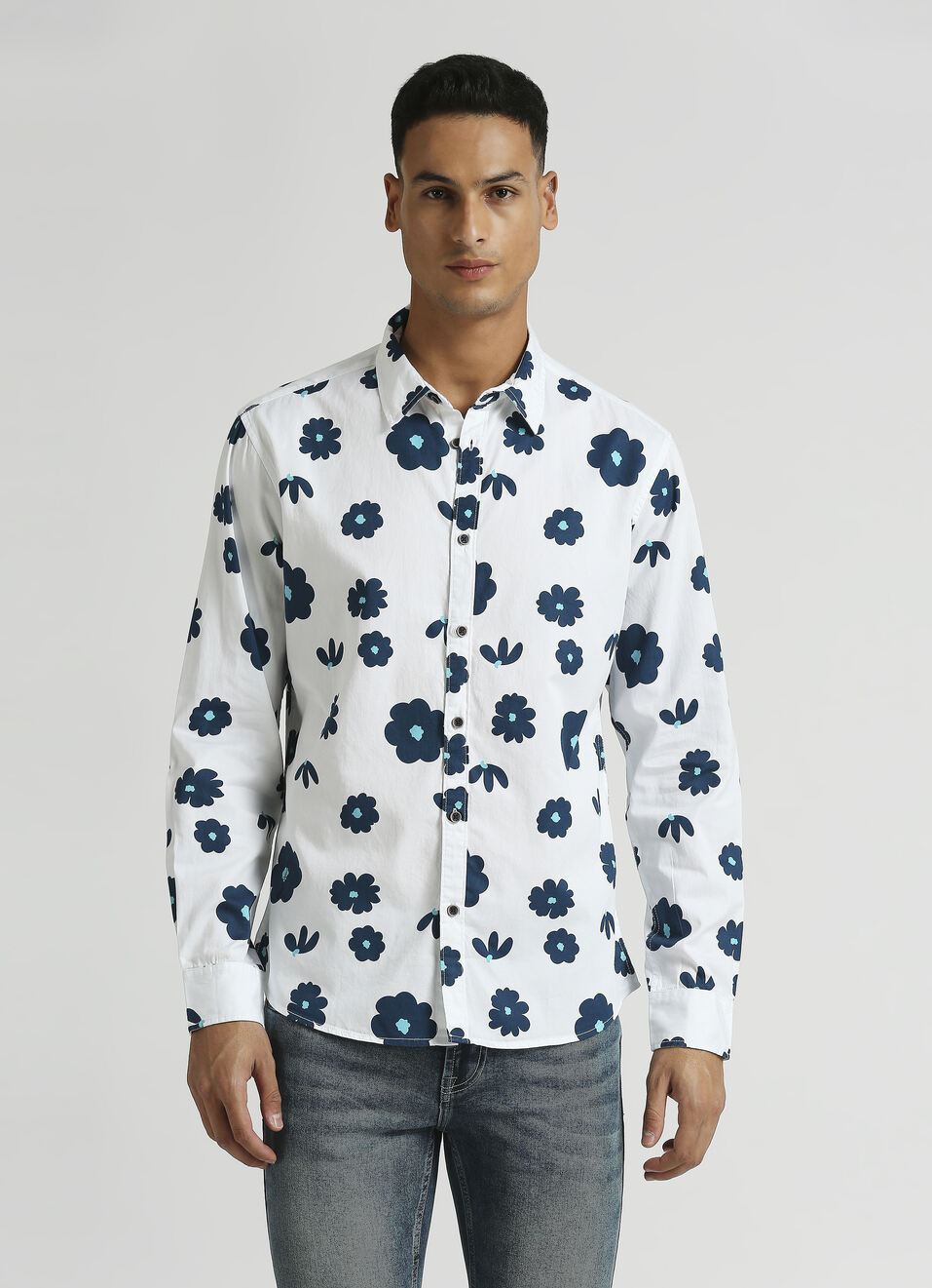 White All Over Printed Long Sleeve Shirt, , large image number 0