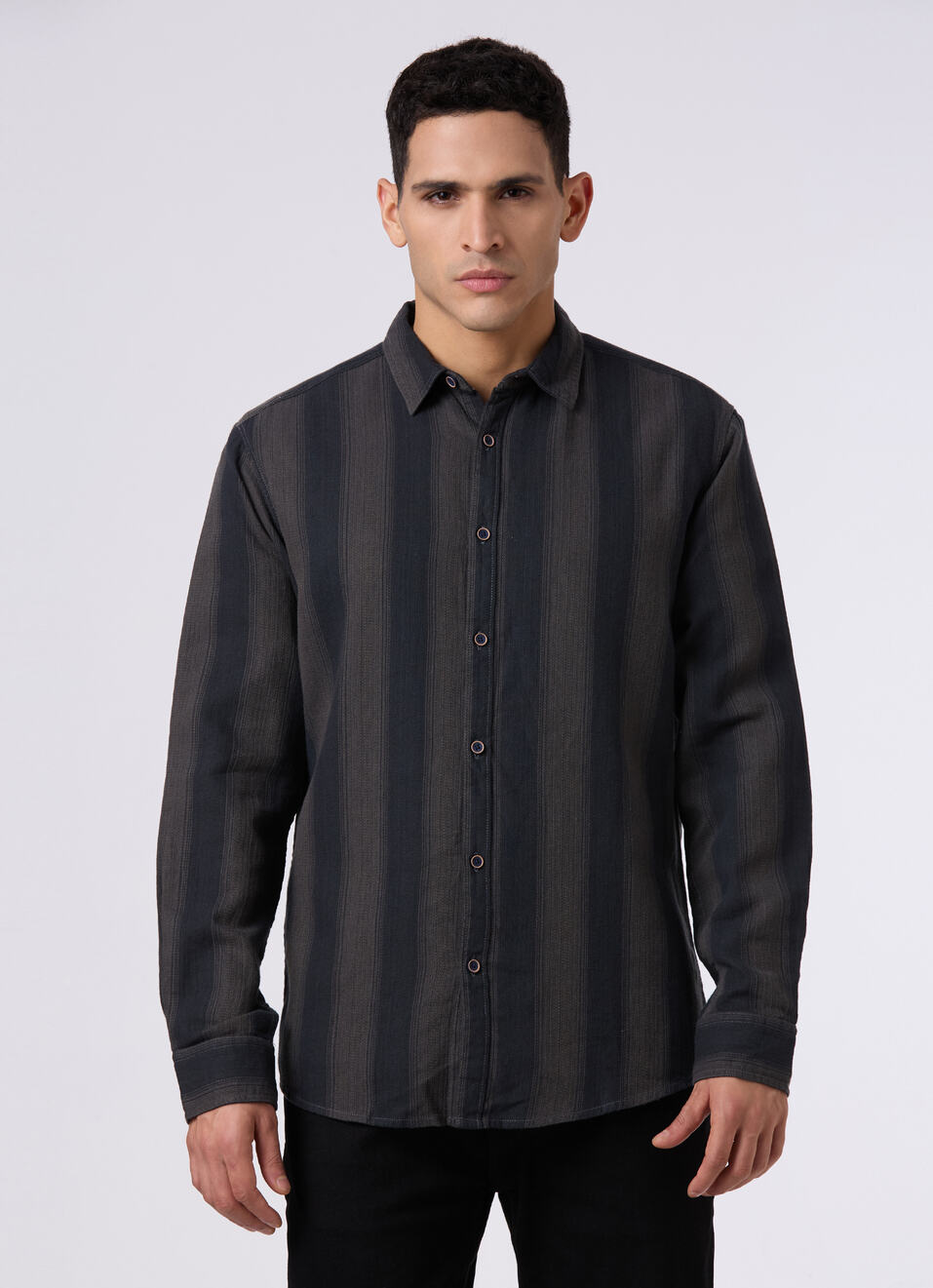 Men Dark Green Striped Regular Fit Shirt, , large image number 1
