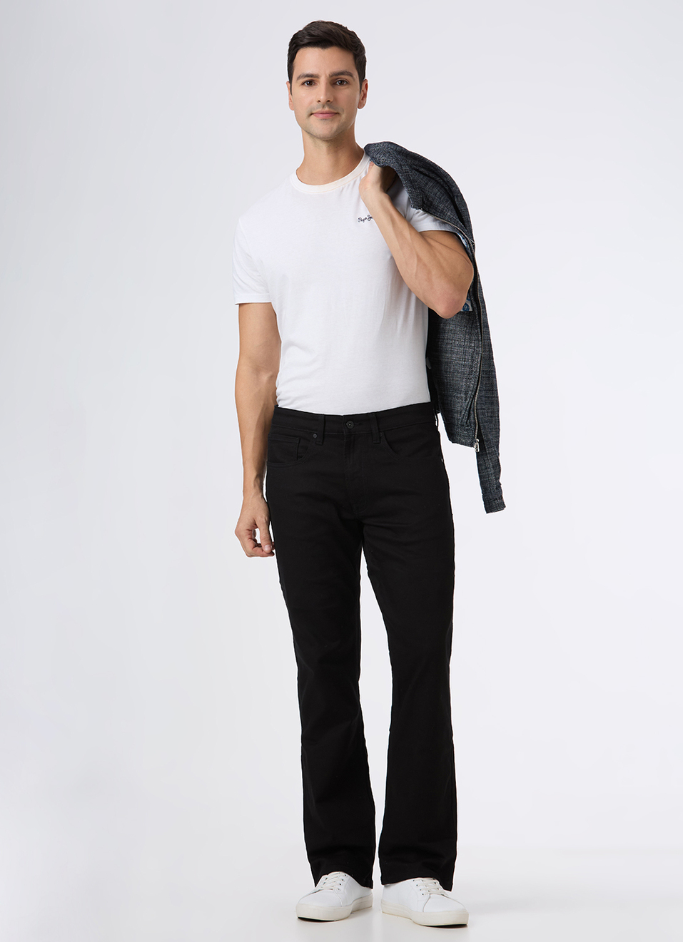 Men Black Mid Rise Bootcut Stretchable Jeans, , large image number 1