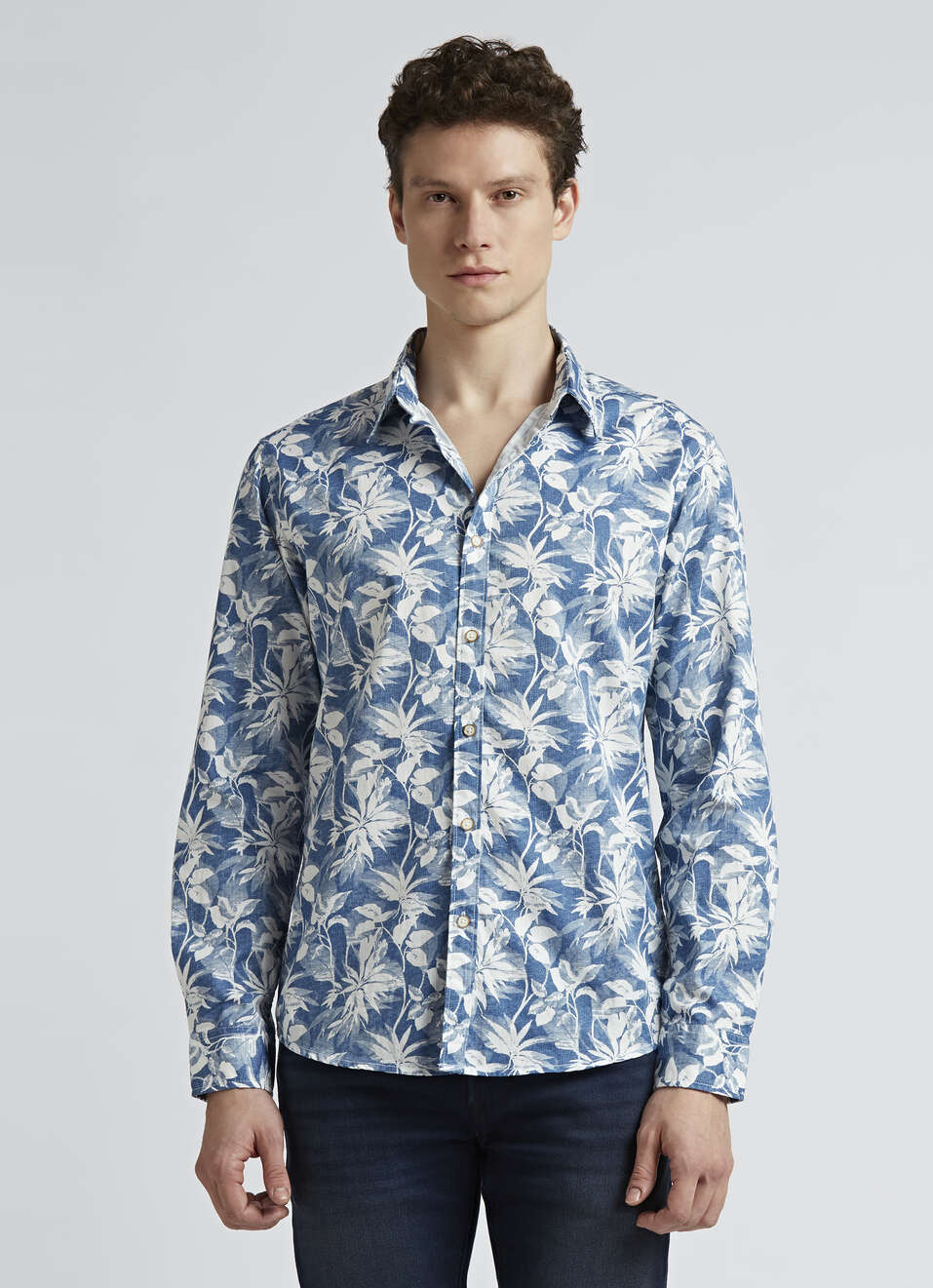 Blue Floral Print Full Sleeve Shirt, , large image number 1
