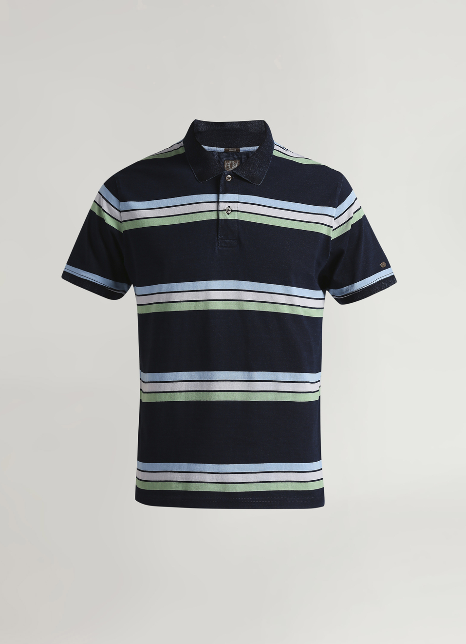 Yarn Dyed Stripes Indigo Short Sleeve Polo, , large image number 6