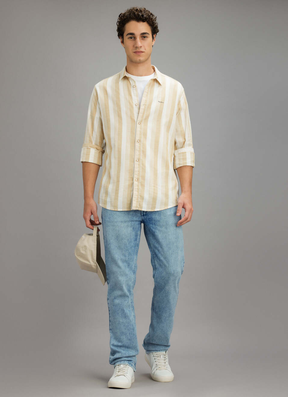 Men Beige Striped Shirt, , large image number 2