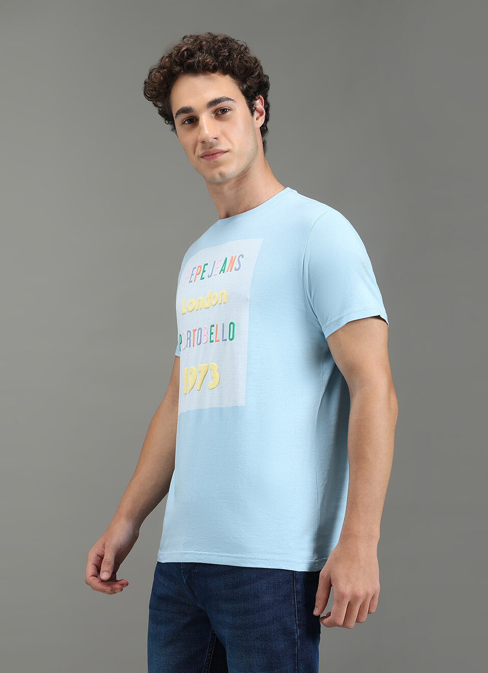 Men Blue Slim Fit Graphic T-shirt, , large image number 7