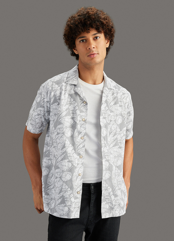 Men Grey Printed Relaxed Fit Resort Collar Shirt