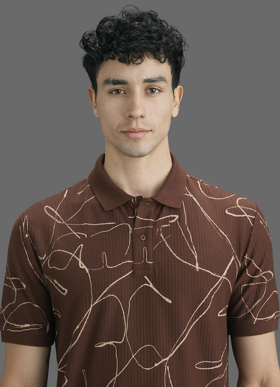 Men Brown Printed Polo Collar T-shirt, , large image number 4