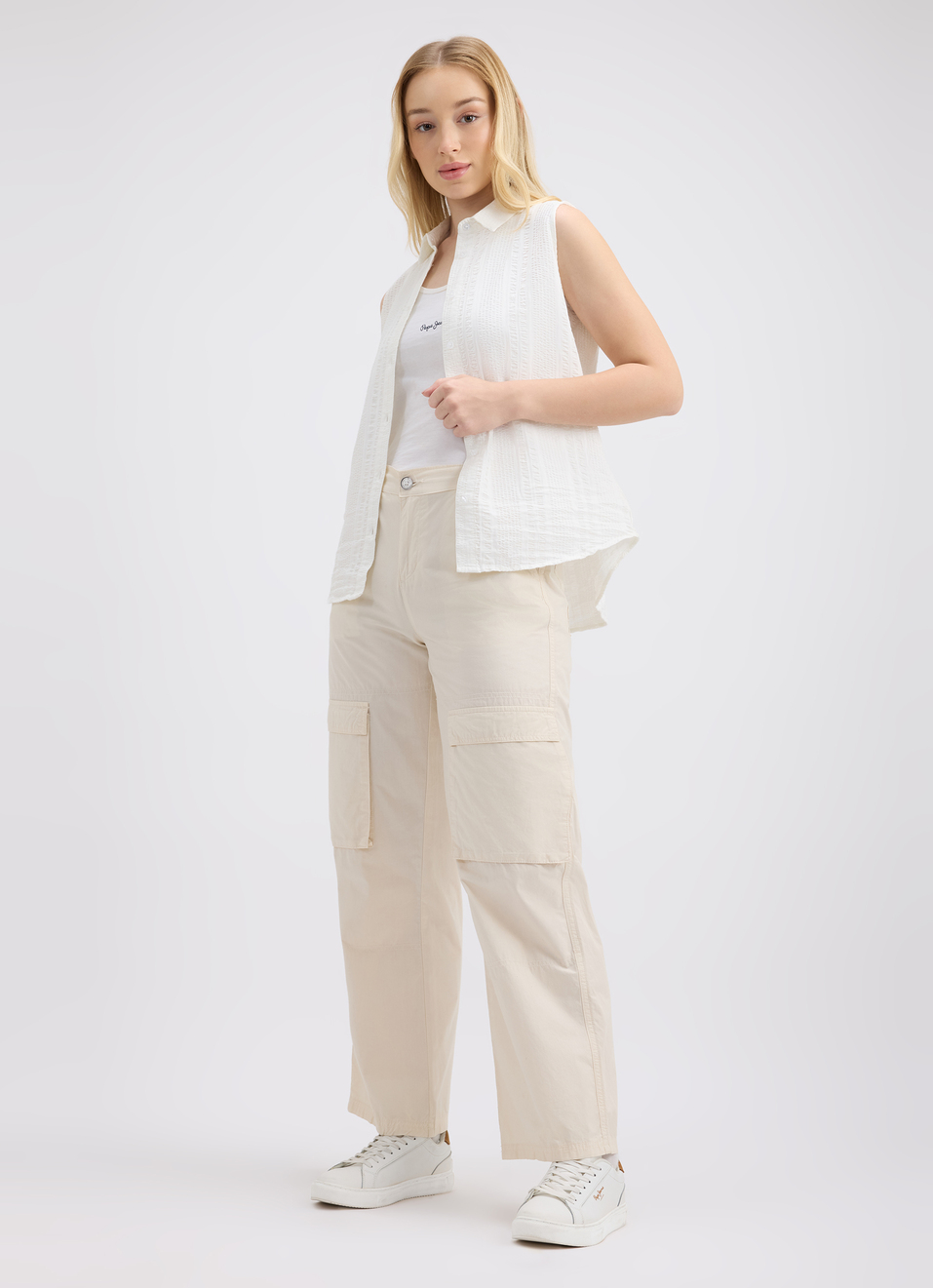 Women Ecru Mid Rise Cargo Pants, , large image number 5
