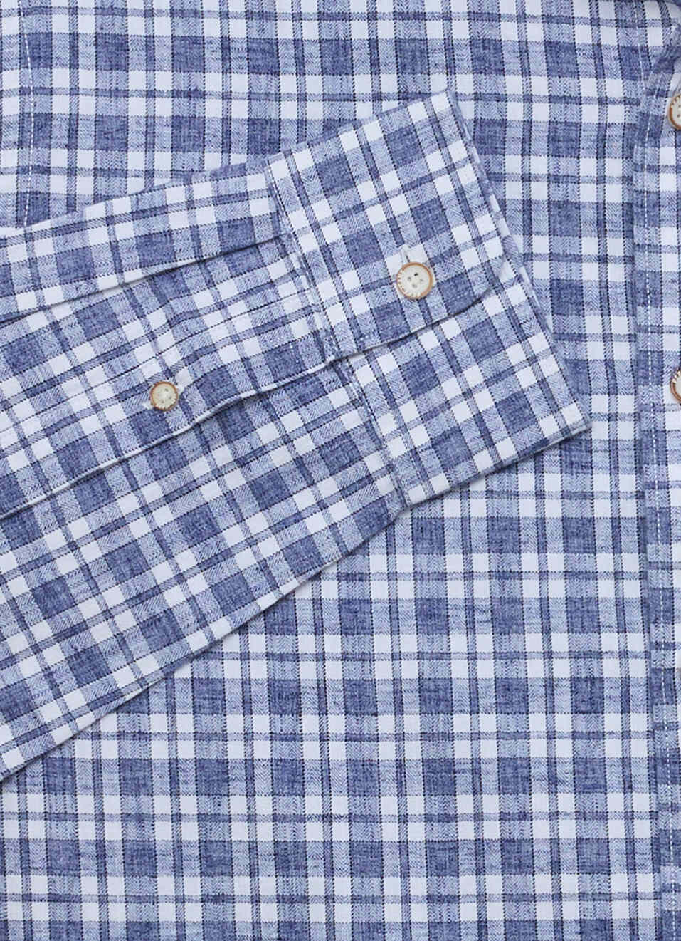 Men Blue Checked Herringbone Long Sleeve Shirt, , large image number 7