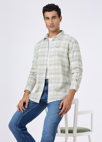 Men Light Green Check Full Sleeve Shirt