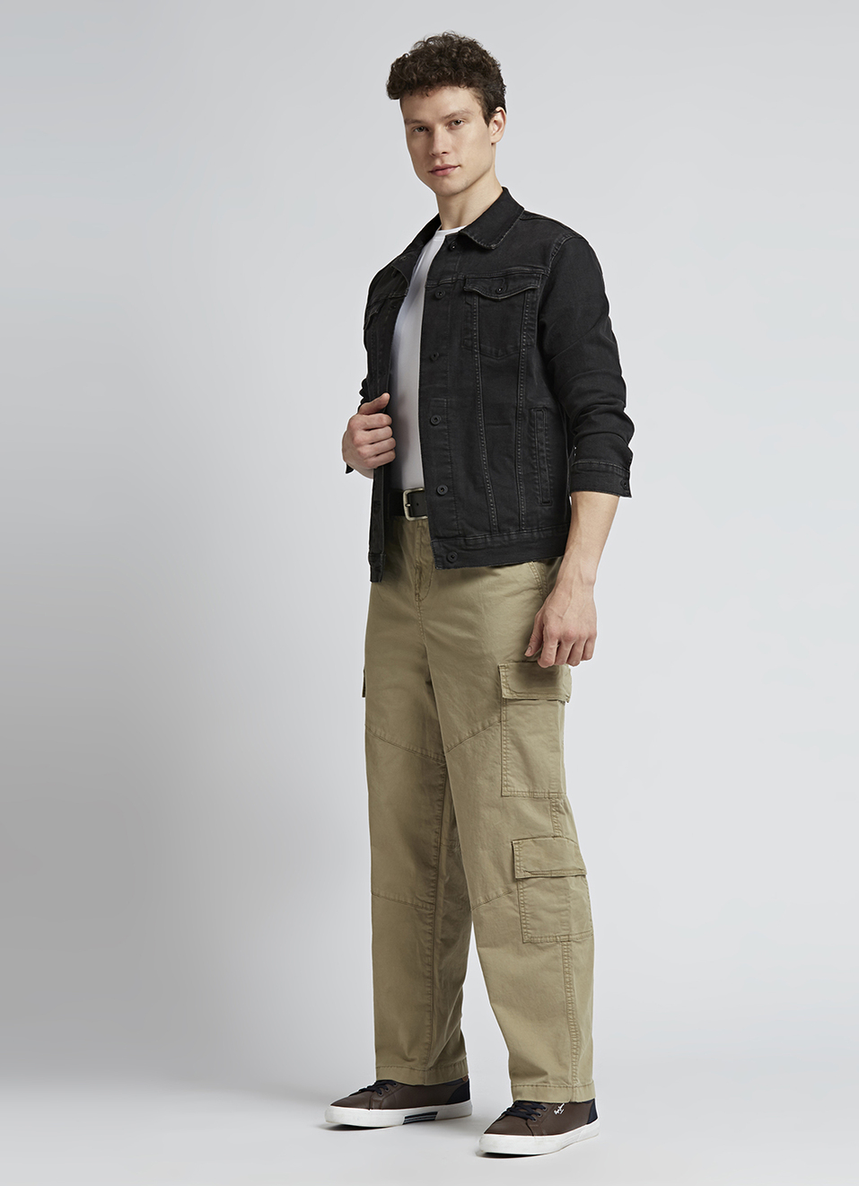 Khaki Mid Waist Baggy Fit Cargo Pants, , large image number 1