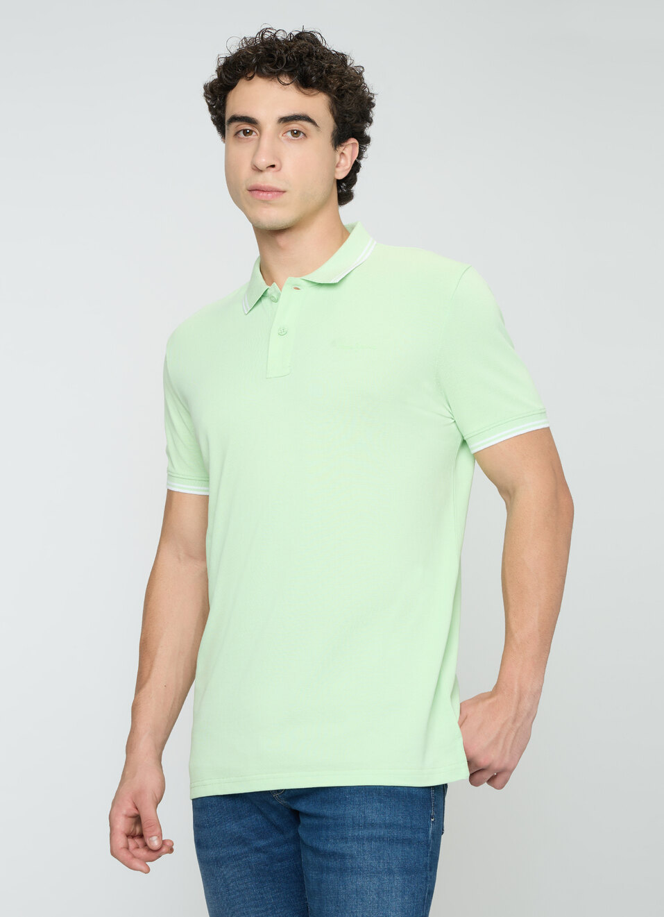 Men Green Solid Polo Collar T-shirt, , large image number 3