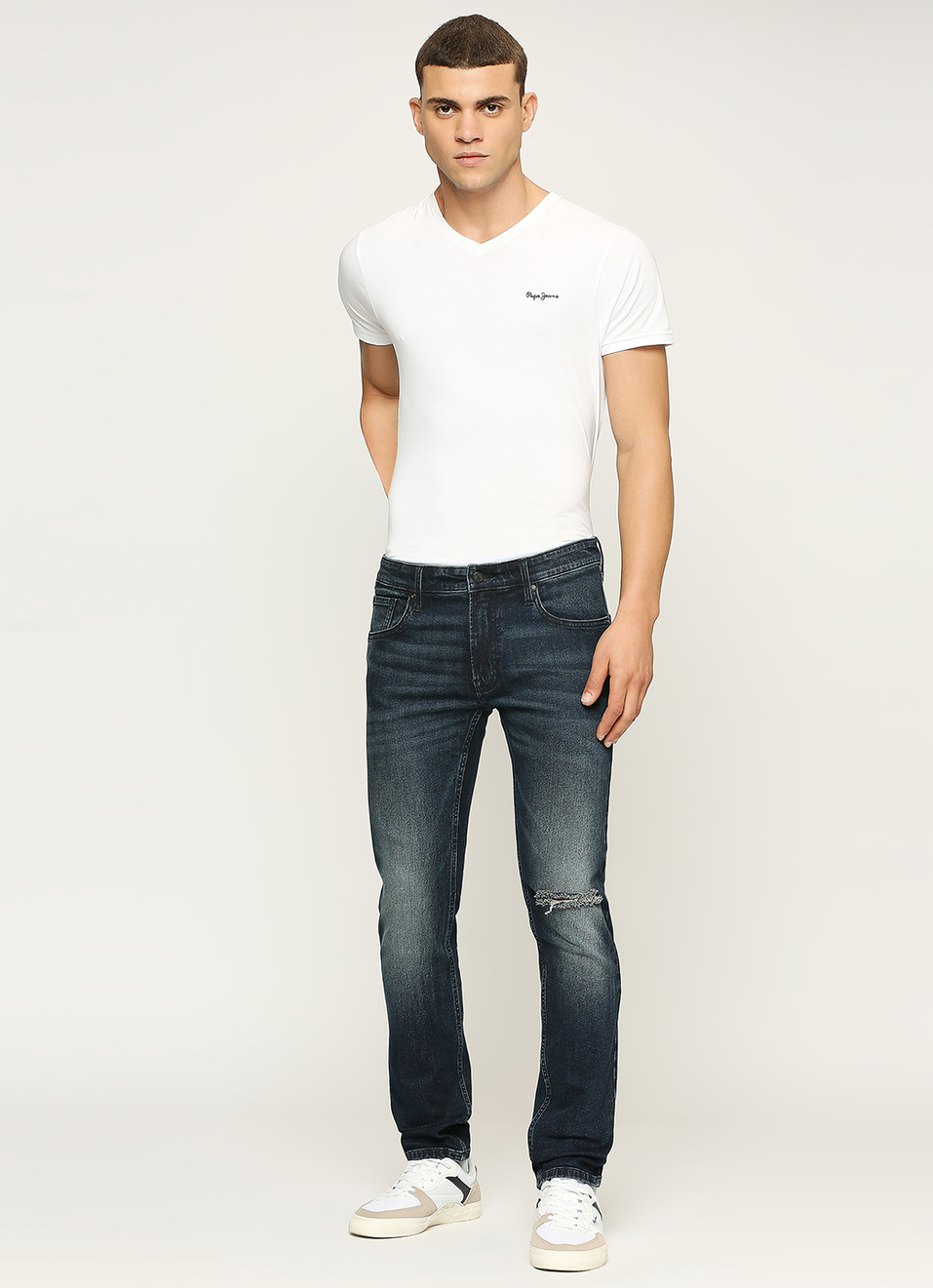 Vapour Dark Blue Low Waist Tapered Jeans, , large image number 1