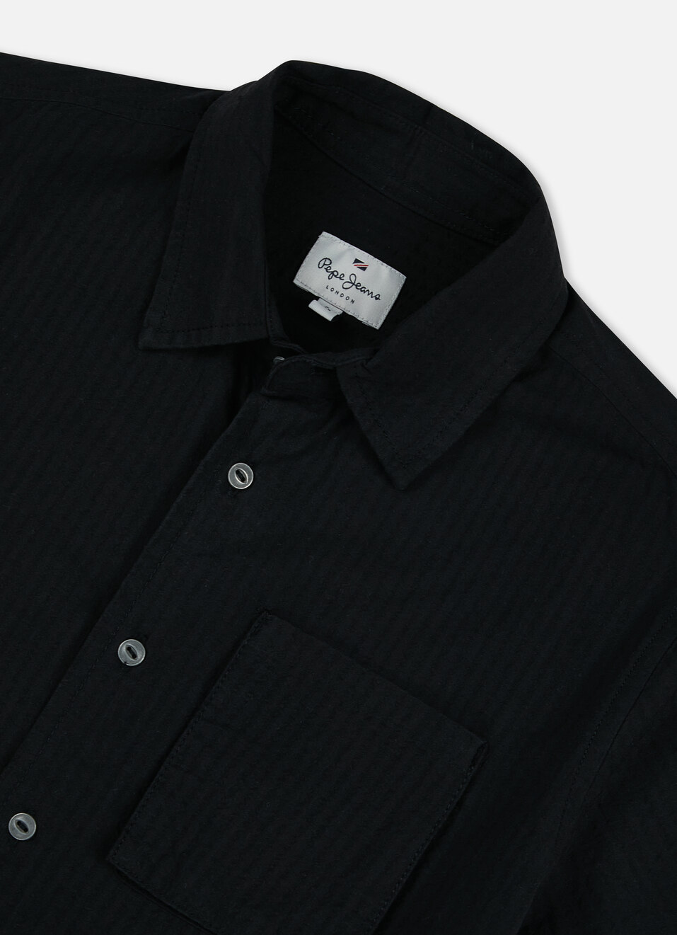 Boys Black Trendy Pocket Short Sleeve Seersucker Shirt, , large image number 2