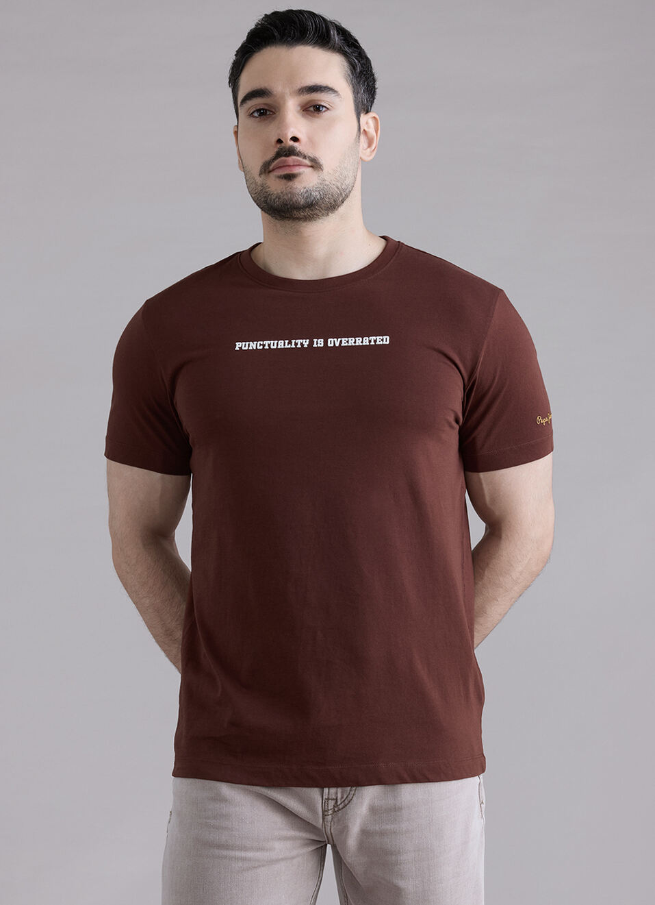 Men Brown Printed Relaxed Fit Short Sleeve T-shirt, , large image number 1