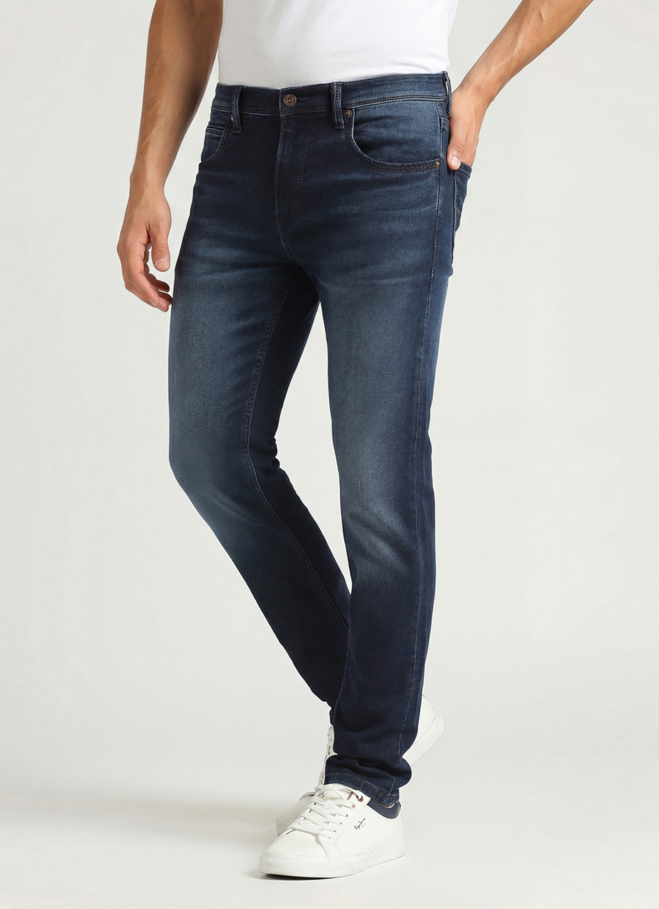 Vapour Dark Blue Low Rise Tapered Gymindigo Jeans, , large image number 0