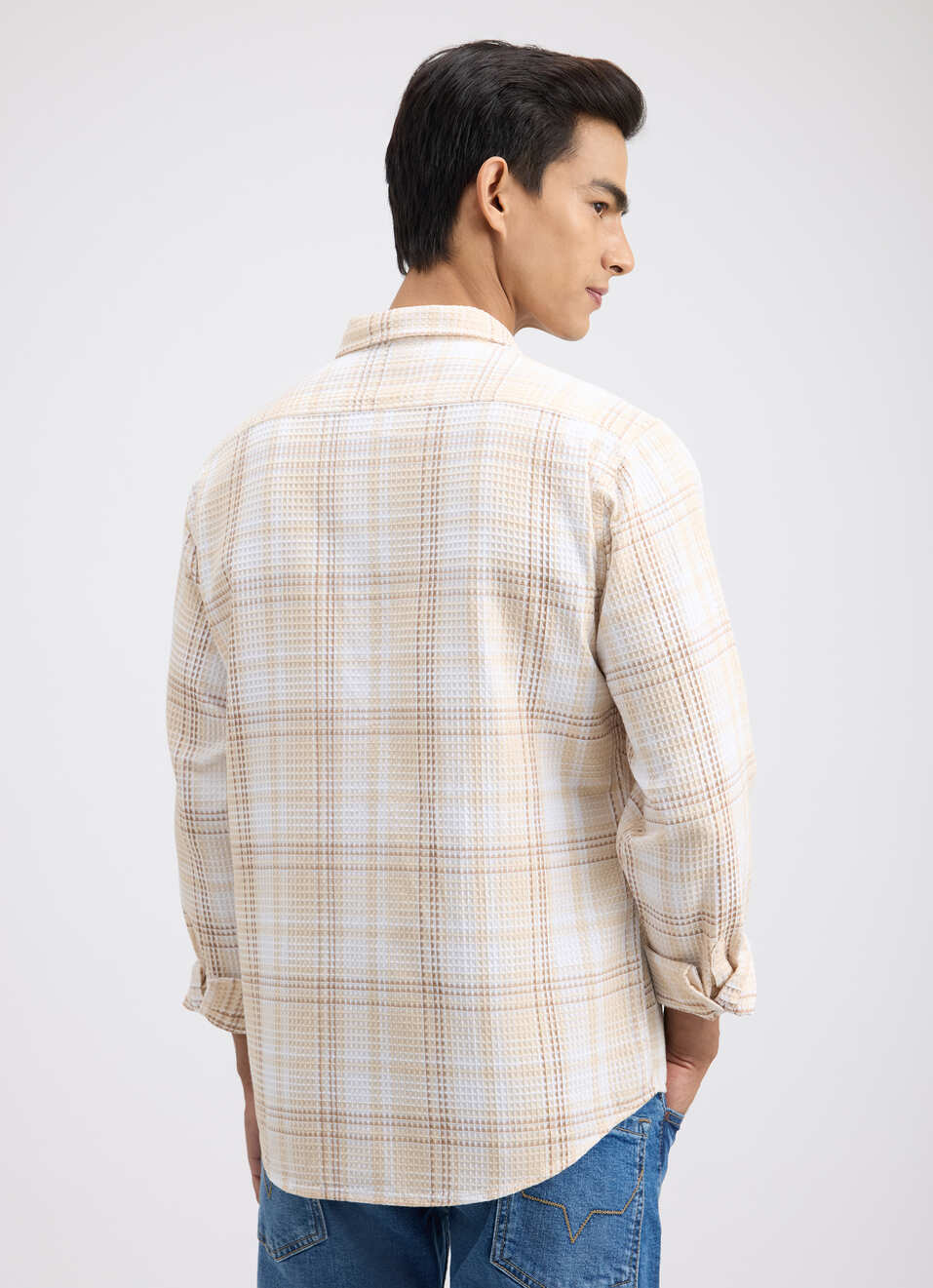 Men Beige Check Full Sleeve Shirt, , large image number 2