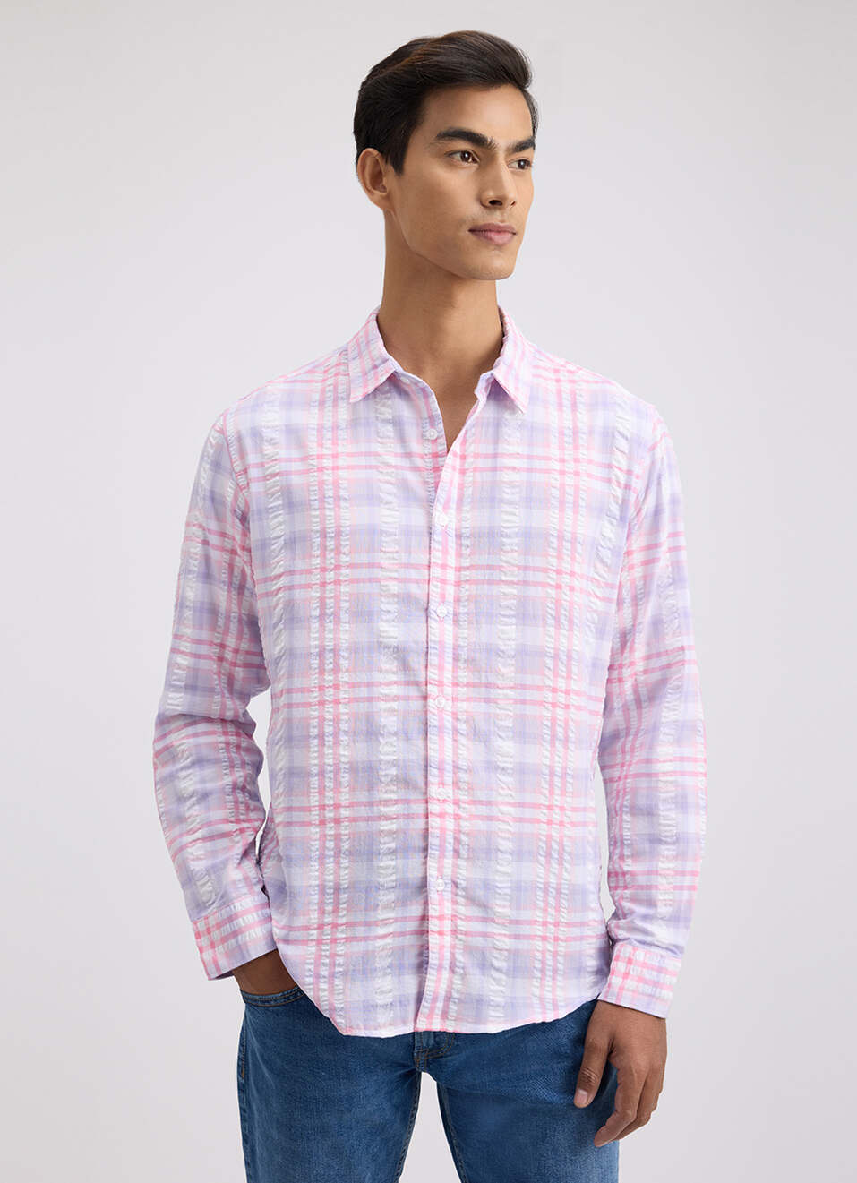 Men Purple Minimal Full Sleeve Shirt, , large image number 1