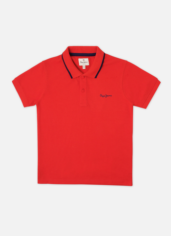 Boys Red Ribbed Collar Short Sleeve Polo