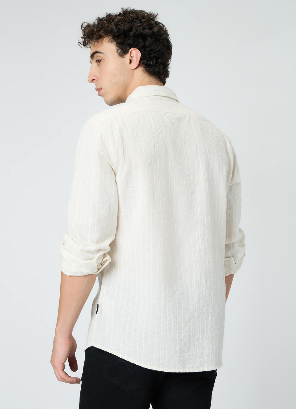 Men Natural Beige Striped Shirt, , large image number 2