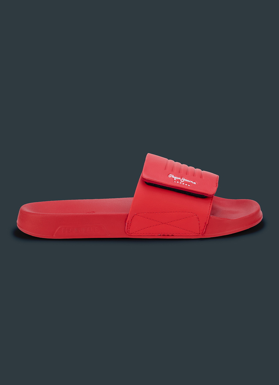 Men Scarlet Red Solid Velcro Strap Slides, , large image number 5