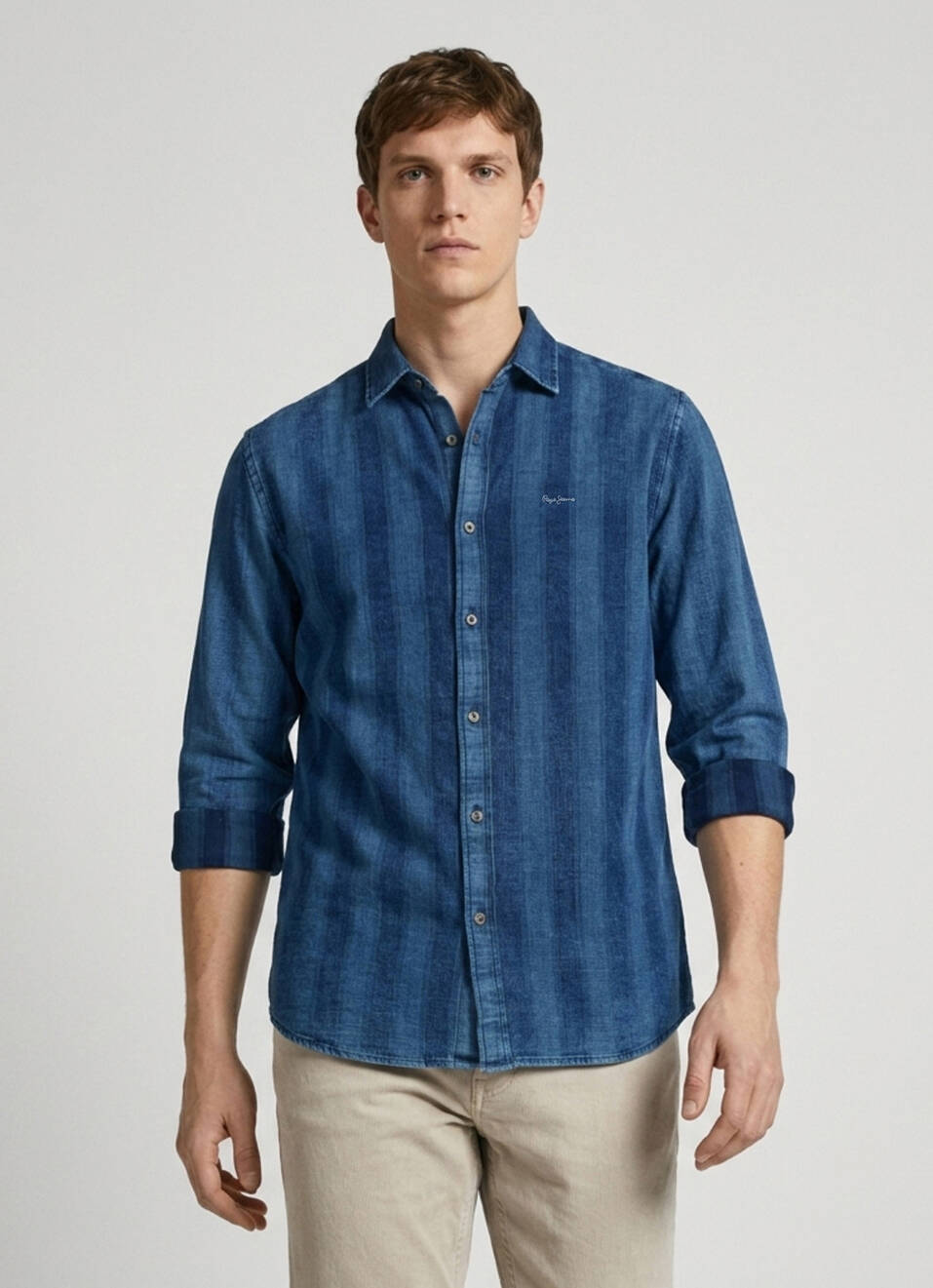 Men Blue Striped Dobby Long Sleeve Shirt, , large image number 1