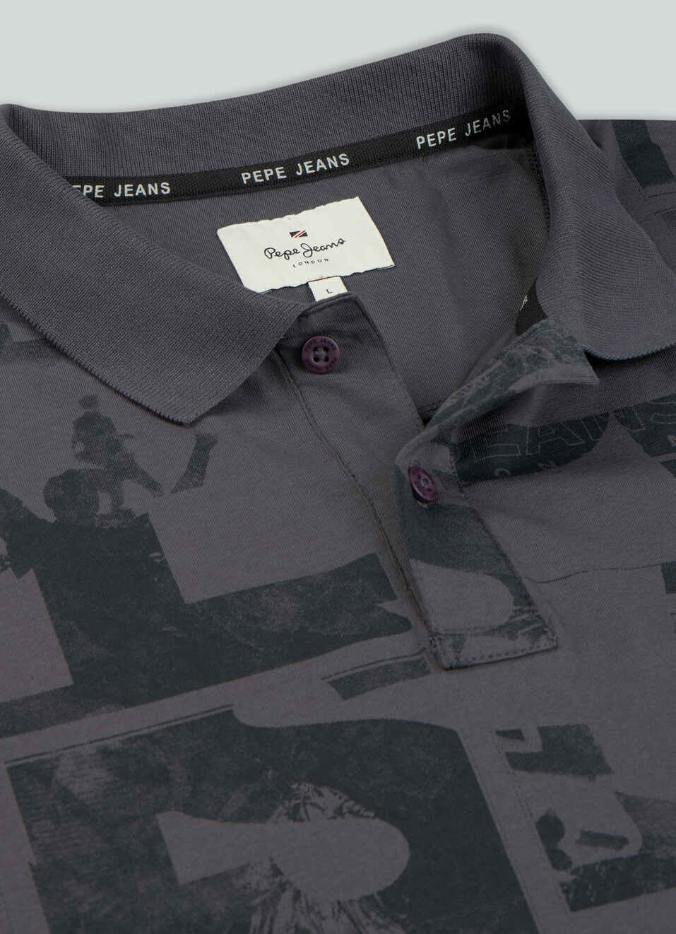 Men Grey Printed Polo Collar T-shirt, , large image number 7