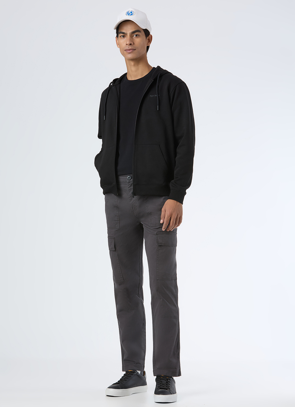Men Grey Mid Rise Straight Fit Cargo Pant, , large image number 1