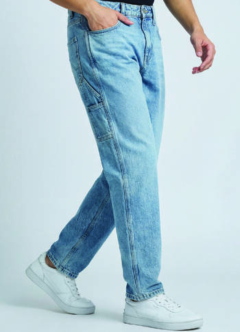 Men Blue Mid Rise Cargo Jeans