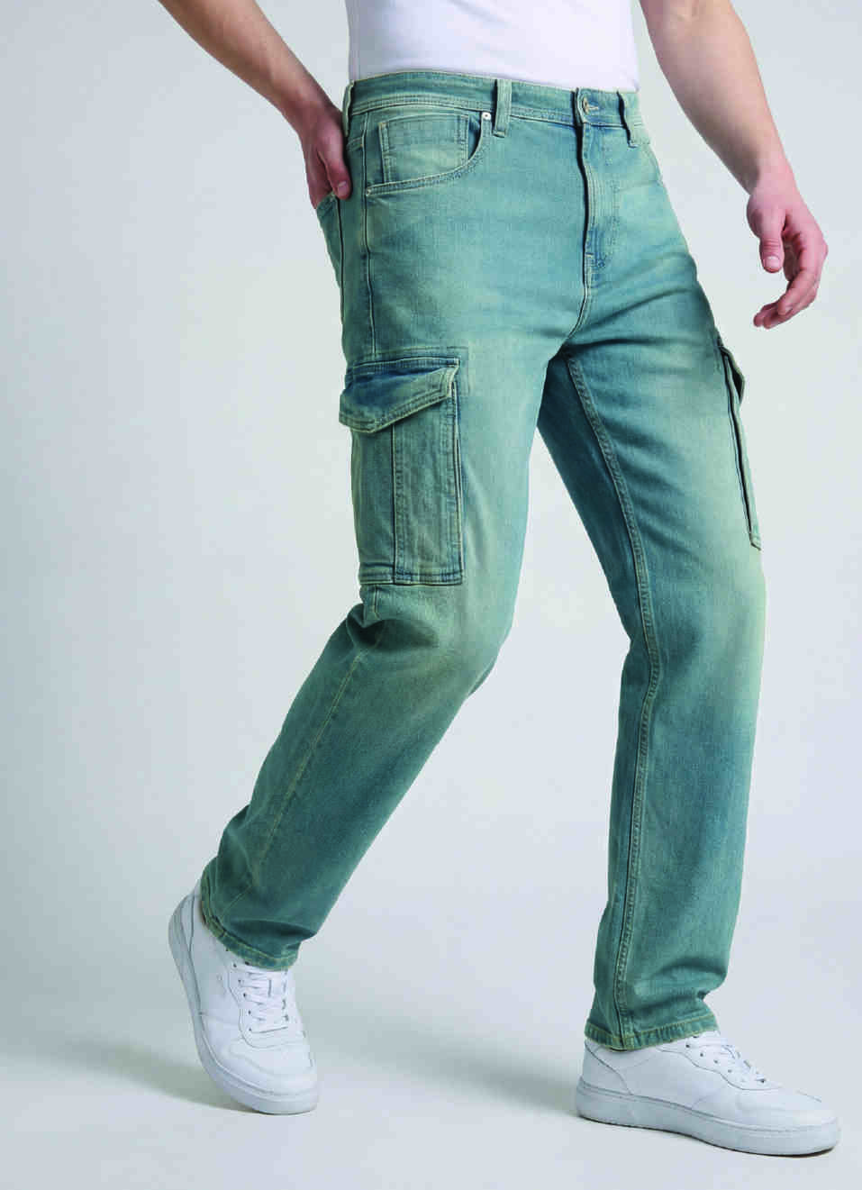 Men Blue Straight Fit Mid Rise Cargo Jeans, , large image number 0
