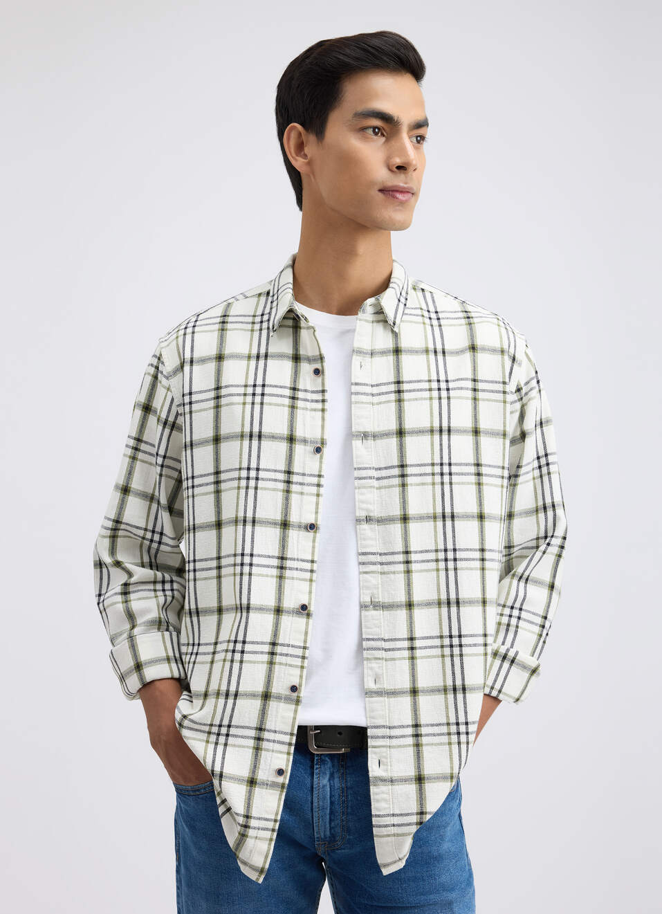 Men Green Check Full Sleeve Shirt, , large image number 0