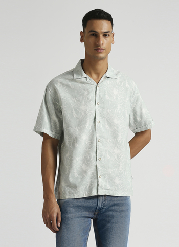 Mint Botanical Print Resort Collar Short Sleeve Shirt