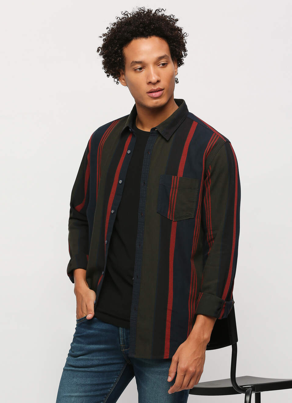 Navy Striped Full Slevee Shirt, , large image number 0