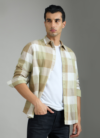 Men Green Checked Shirt