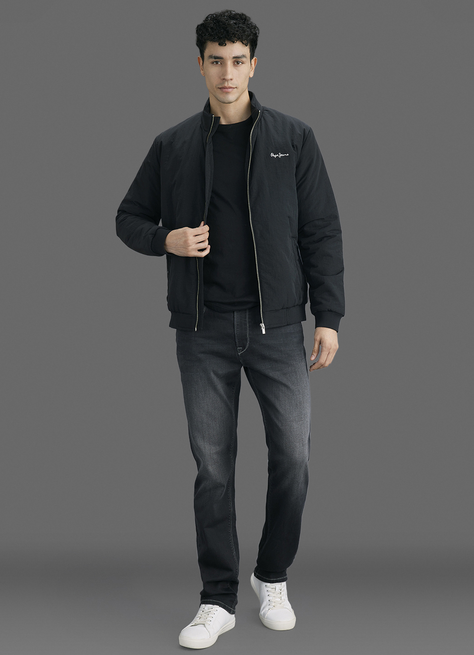 Men Black Solid High Neck Long Sleeve Jacket, , large image number 2