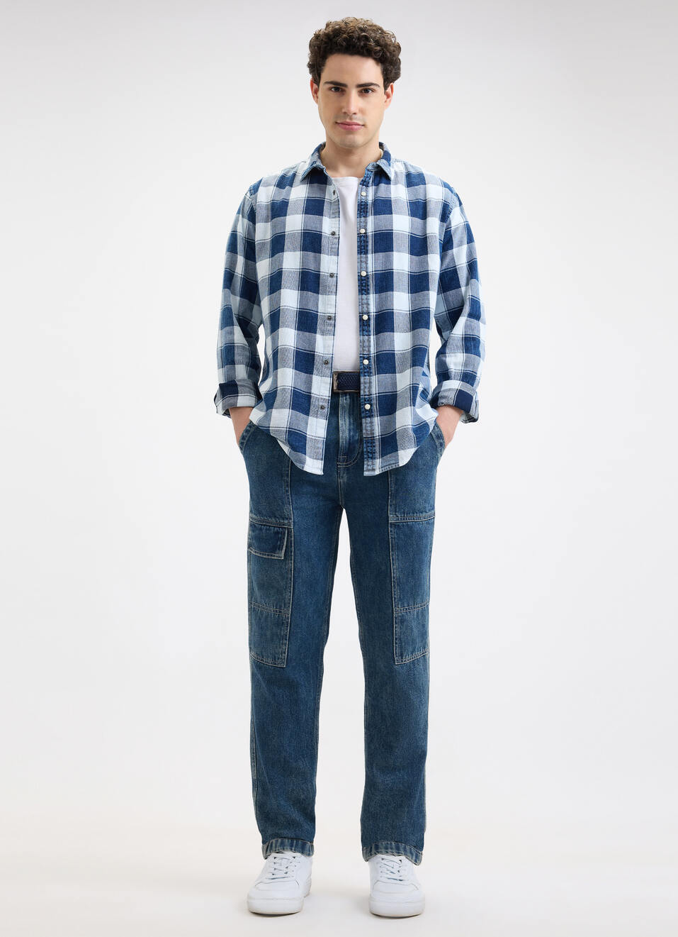 Men Blue Check Full Sleeve Shirt, , large image number 5