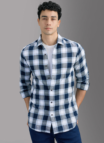 Men Navy Checked Shirt