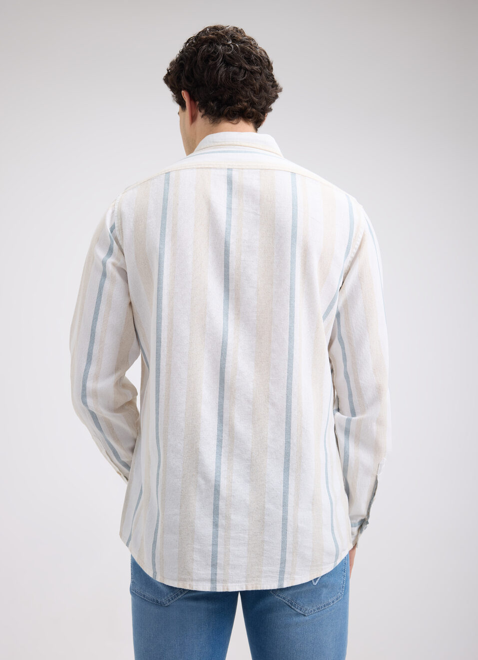 Men Beige Stripe Full Sleeve Shirt, , large image number 2