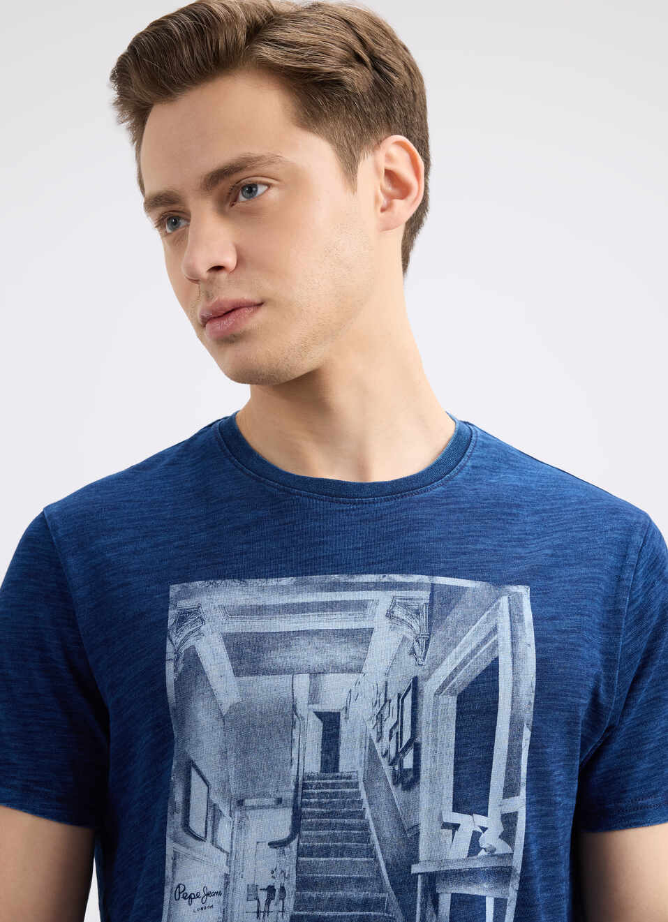 Men Indigo Photographic Print Short Sleeve T-shirt, , large image number 4