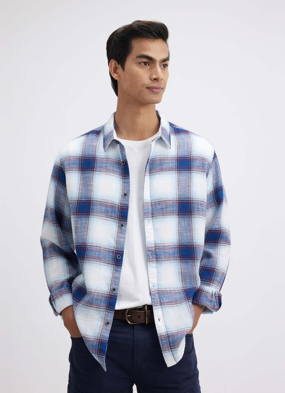 Men Blue Check Full Sleeve Shirt, , large image number 0