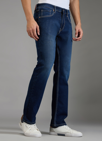 Men Blue Dark Rinse Straight Fit Mid Rise Stretchable Jeans