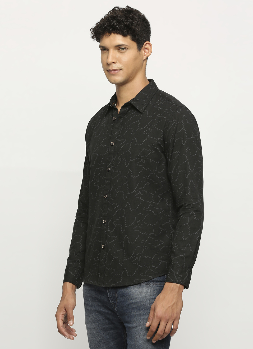 Black Printed Long Sleeve Shirt, , large image number 3