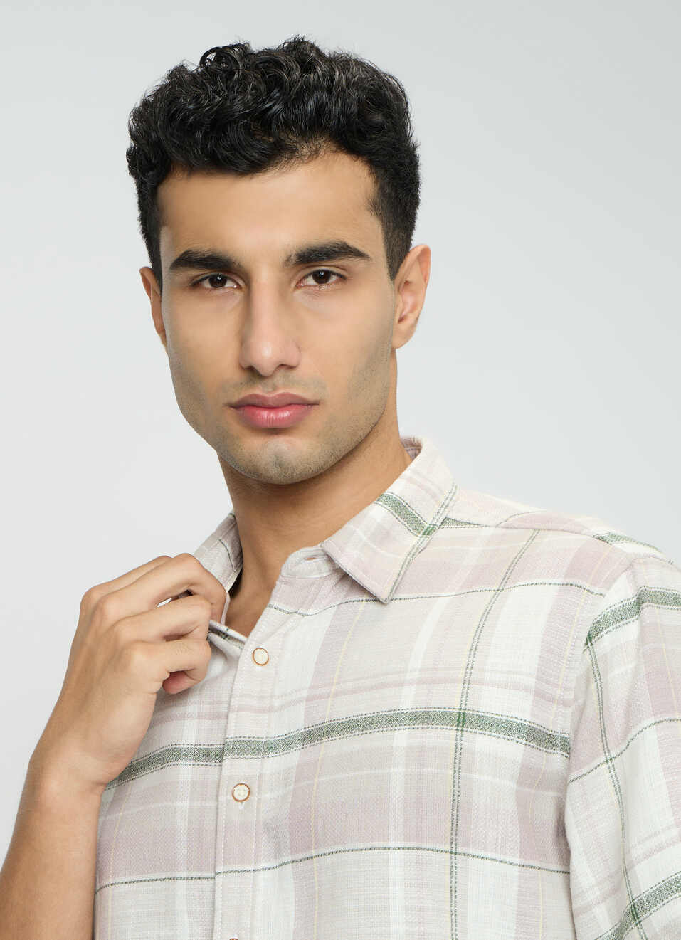 Men Olive Green Checked Shirt, , large image number 4