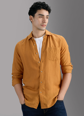 Men Mustard Brown Solid Shirt
