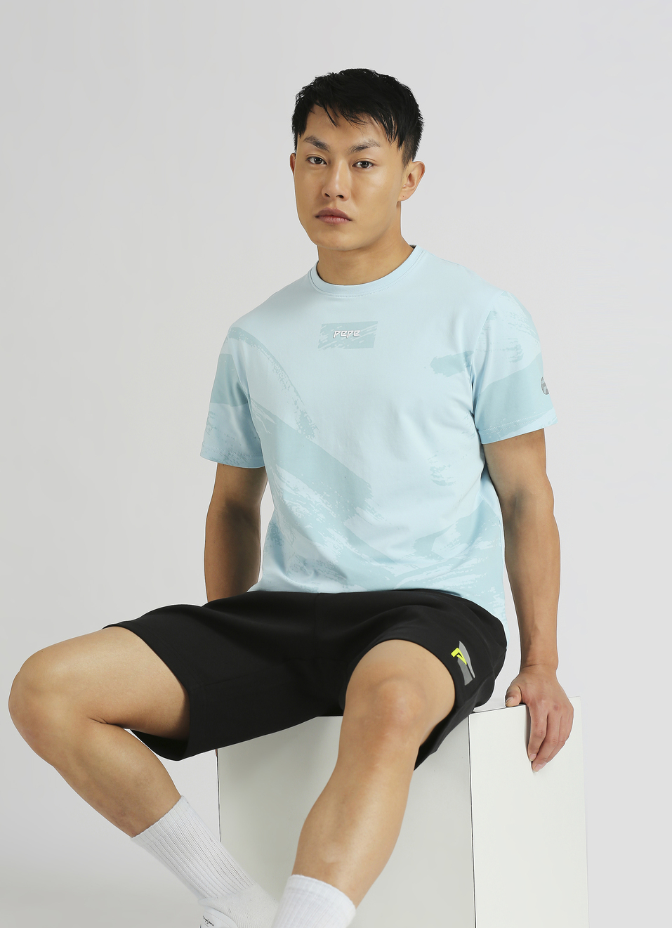 Blue All-over Print Short Sleeve Stretch T-shirt, , large image number 0