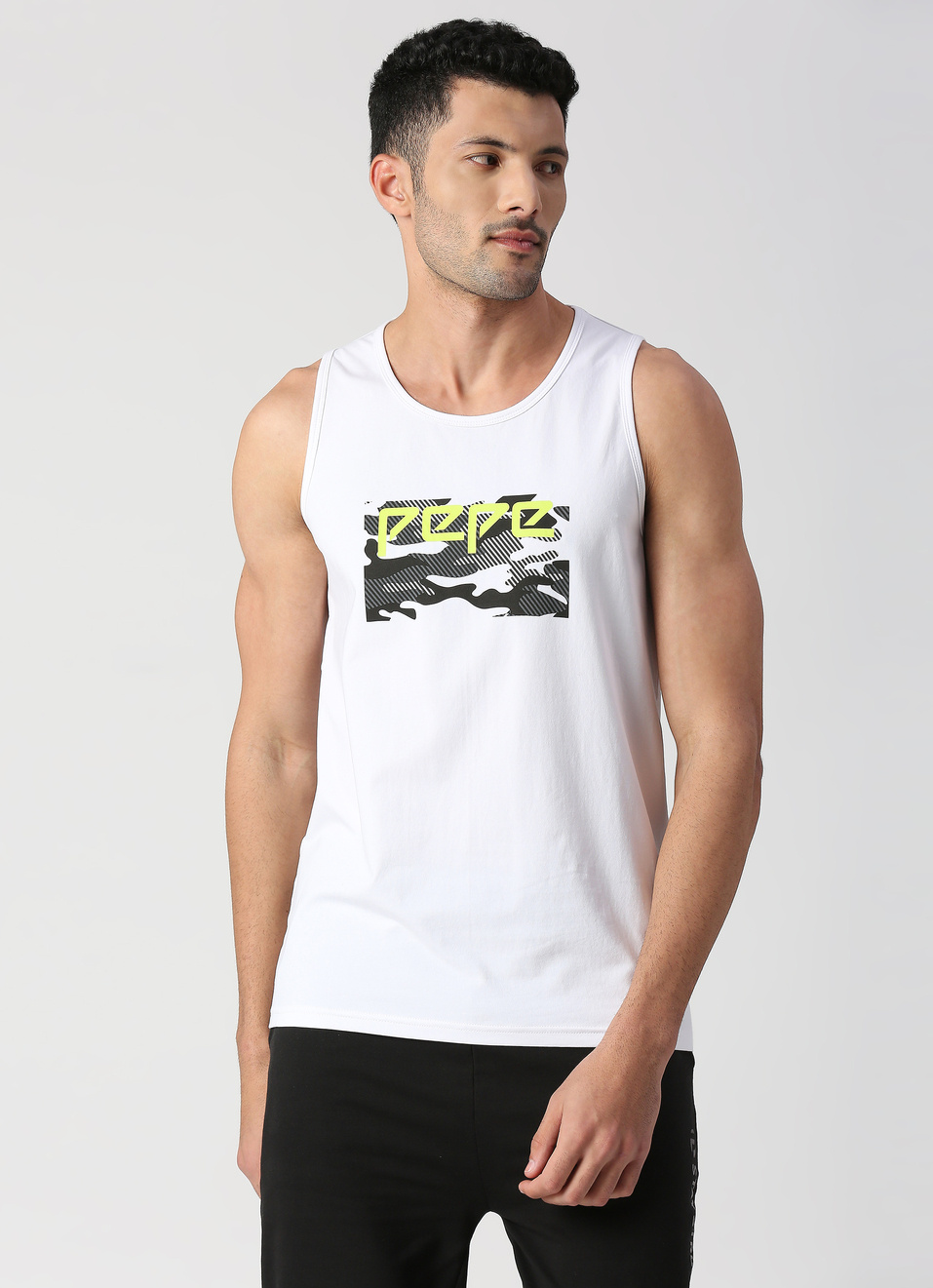 White Placement Print Muscle tee, , large image number 1
