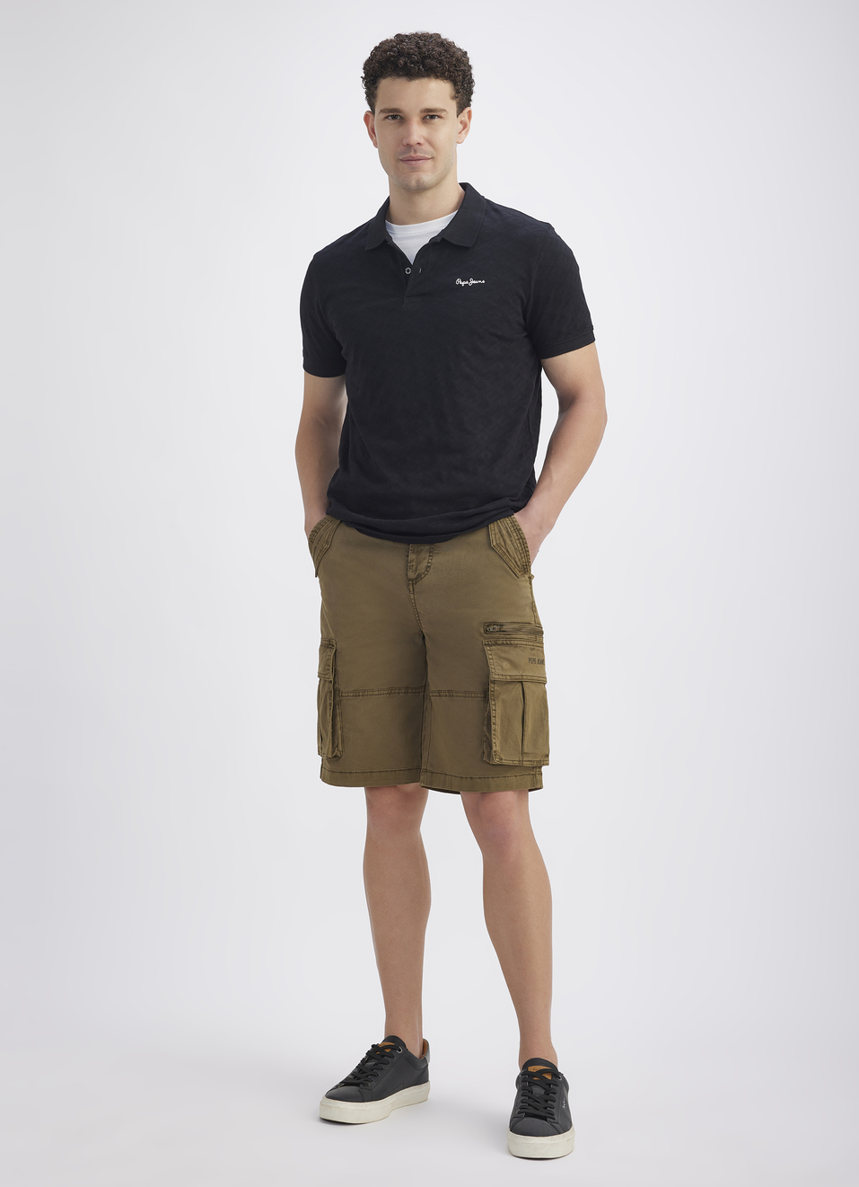 Men Black Ribbed Collar Short Sleeve Polo, , large image number 5